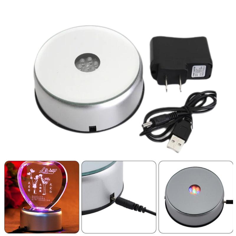 Round Led 7 Colorful Rotating Crystal Light Base Electric Battery Stand Display