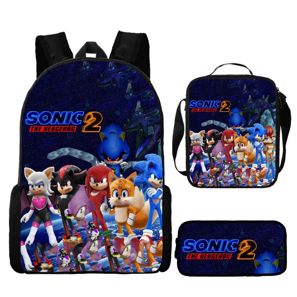 Backpack Sonic Elementary School Bag Lunch Bag Pencil Case Three-Piece Set