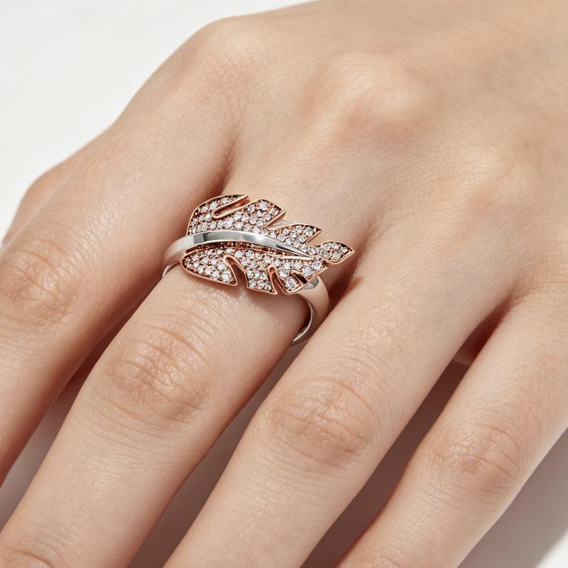 Exclusive for Amazon Fashion Accessories, Creative Leaf-shaped Two-tone Rose Gold Ring