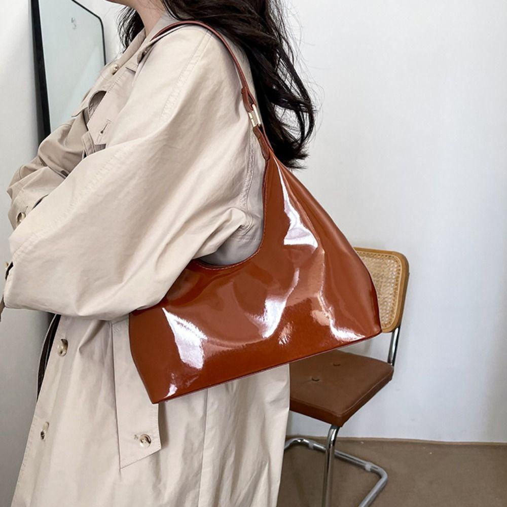 New Design Luxury Armpit Bag Glossy Women's Handbag Trendy Retro Shoulder Bags  Female