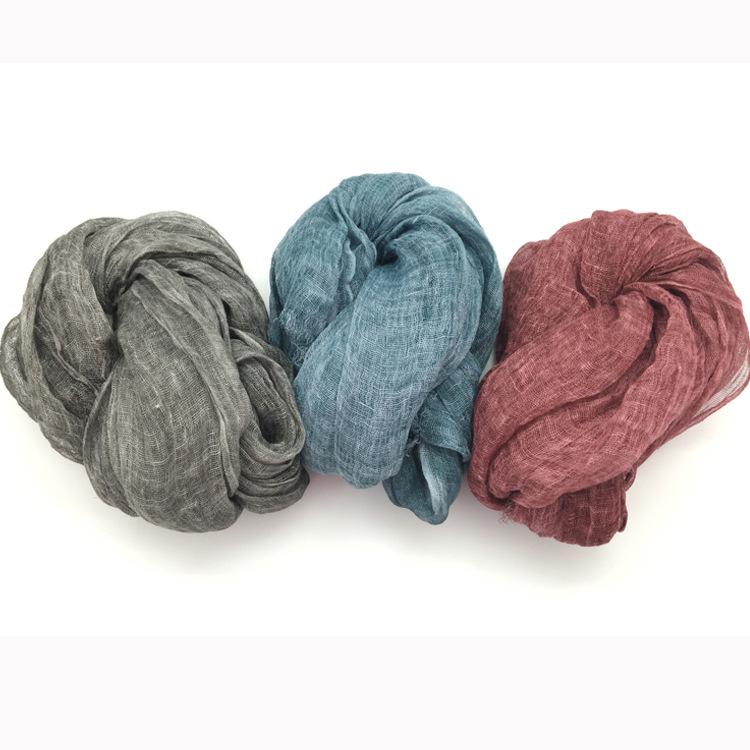 Japanese Natural Texture Linen Scarf Unisex Pleated Burr Edge Decorative Cotton And Linen Scarf Summer Sun Protection Shawl