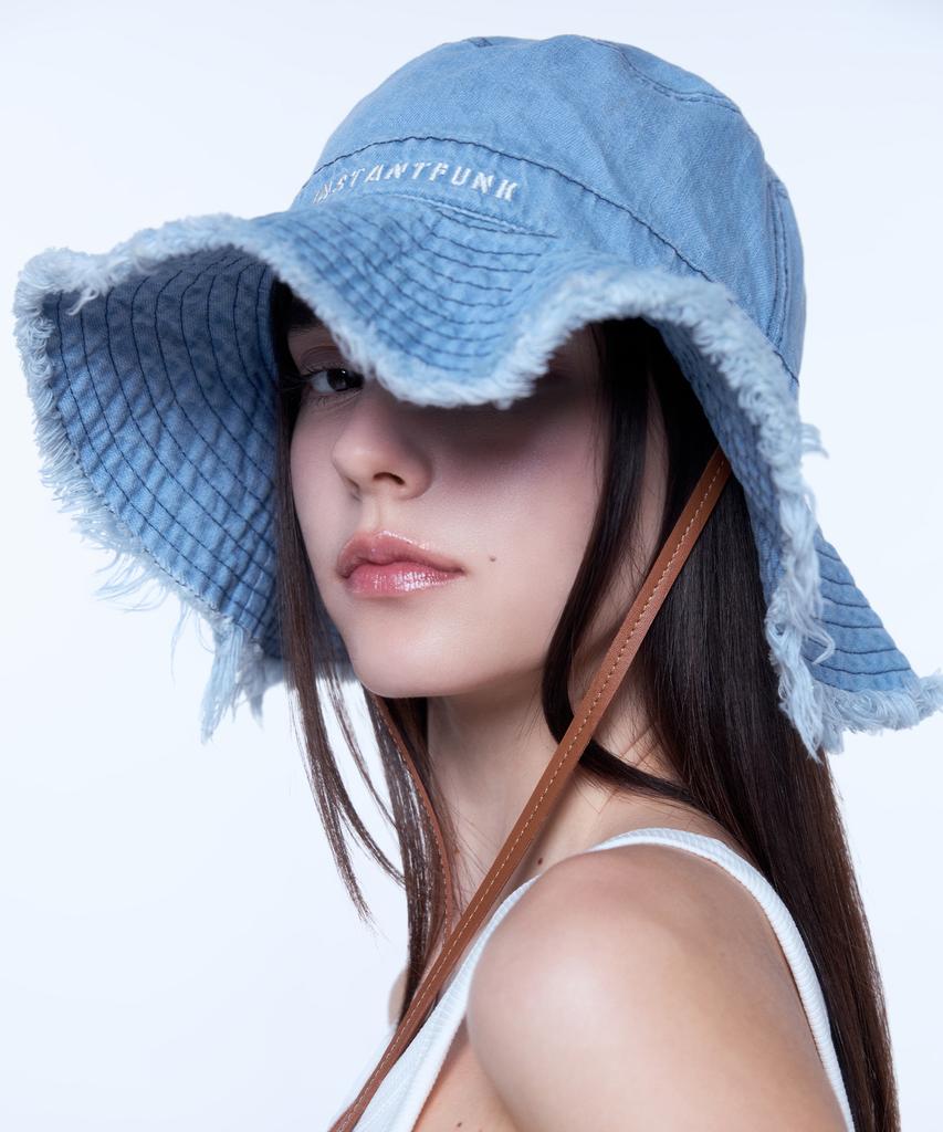 INSTANTFUNK Denim Embroidered Bucket Hat - Blue