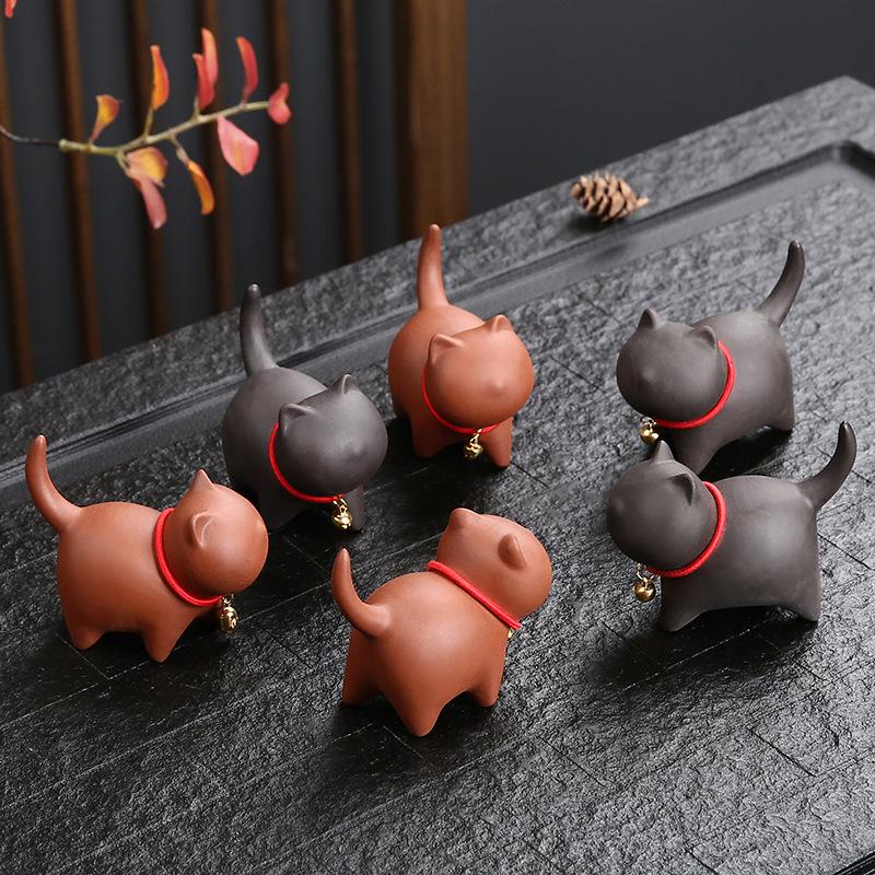 FY Purple Clay Fairy Garden Miniatures Cute Cat Tea Pets Ceramics Kung Fu Tea Accessories for Home Decor Ornaments Teaware