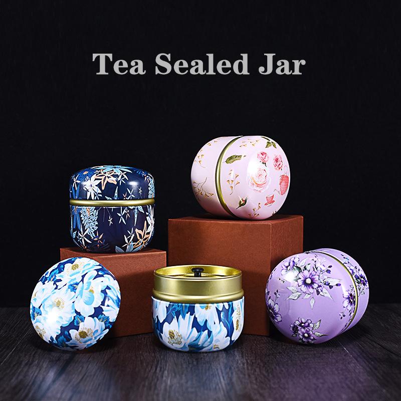 Tea Caddy Tea Box Containers Candle Cans Coffee Candy Snacks Sealed Iron Jars Floral Pattern Small Portable Storage Boxes