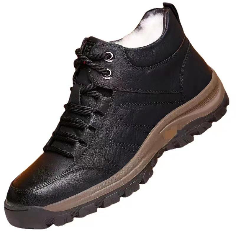 Herrenschuhe 2025 Winter neue Samt verdickte Baumwollschuhe PU-Oberfläche High-Top Freizeitschuhe Sport Outdoor Wanderschuhe