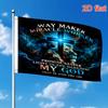 2D Flat, Single Large Flag Way Maker Miracle Worker Lion Cross Smoke Christian Religious Quote (1) 2D Flat Print Festival Design, Single-Sided, Two Ha