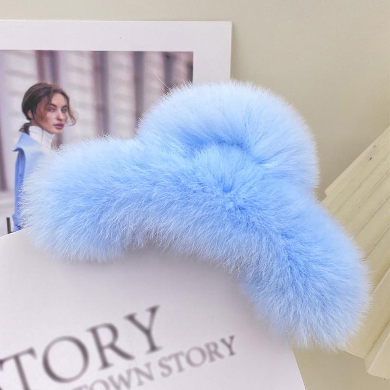 1ks Přírodní králičí kožešina Zimní chlupatá spona do vlasů