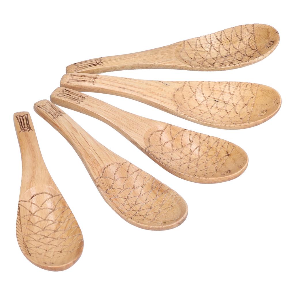5Pcs Soup Spoon Fish Shaped Carved Wooden Rice Spoon Kitchen Tool for Mixing Cooking