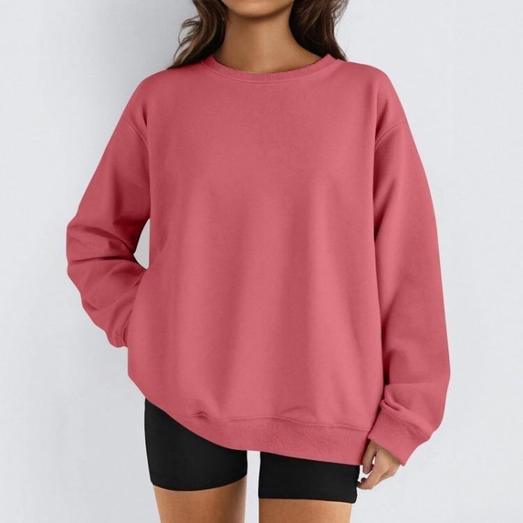 Damen Winter Fleece Tops Langarm Sweatshirt Lässiger Rundhalsausschnitt Pullover Lockerer Schnitt Warme Wintertops