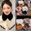 Women Winter Warm Thicken Cross Collar Neck Warmer Solid Color Faux Rabbit Fur Plush Elegant Knitted Shawl Scarfs