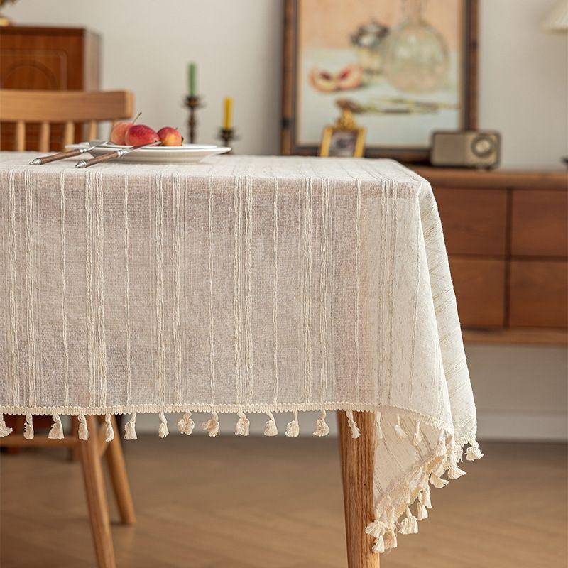 

Tablecloth 2025 New Arrival Accessible Luxury Fancy Dining Table Rectangular Square White Cotton Linen Fabric French Style Straight Slats-Tassel Lace 60*60cm