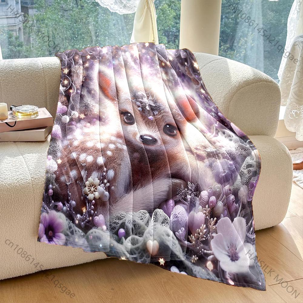 Fantasy Theme Cute Deer Print Blanket Warm Soft Luxury Gift for Child Adults Suitable for Home Sofa Bed Travel Camping