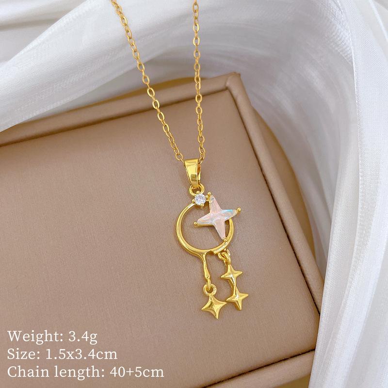 Copper Micro-Inlaid Light Luxury Fashion Personality Temperament Gorgeous Full Diamond Necklace Women'S Versatile Collarbone Chain Titanium Steel