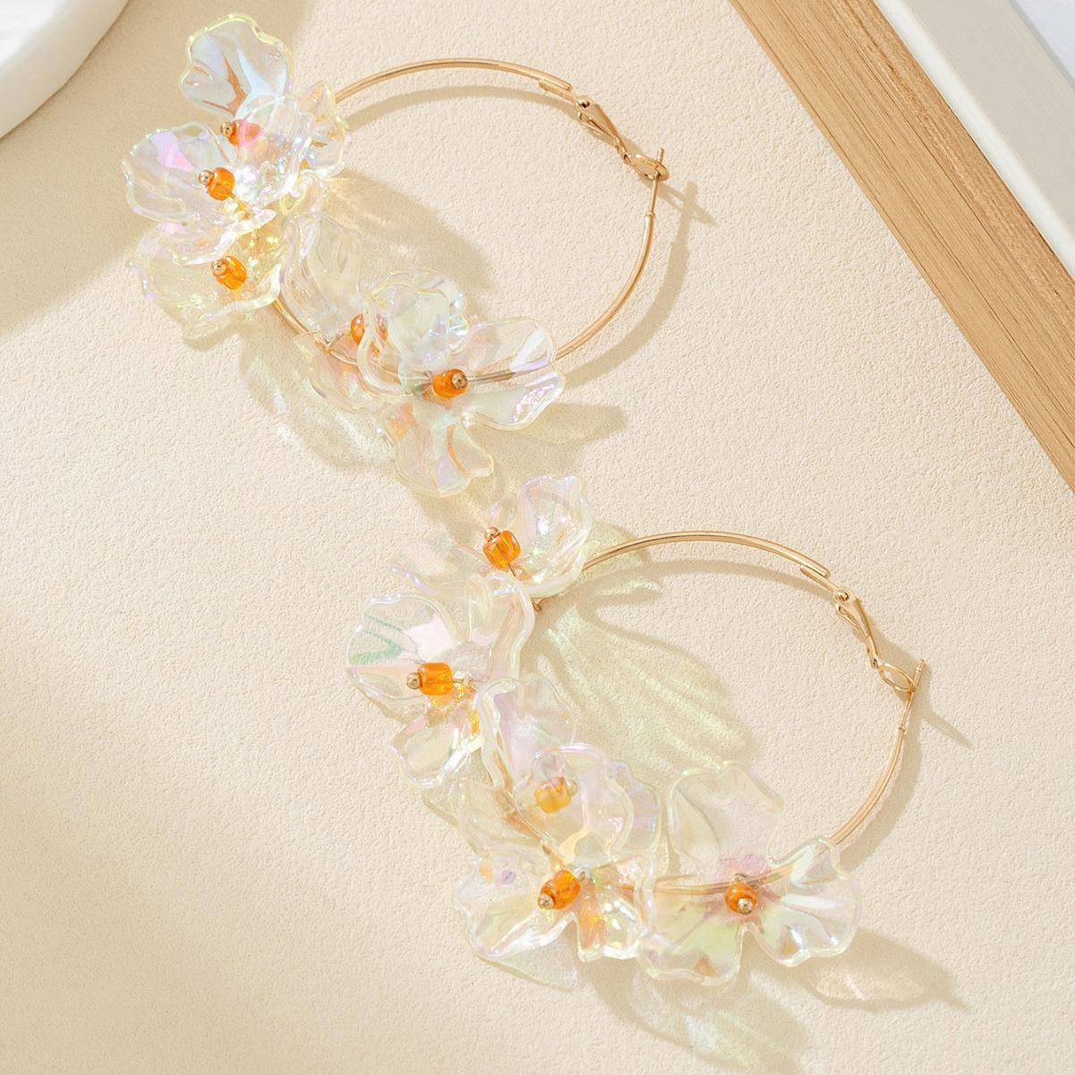 Acrylic transparent flower earrings earrings rice beads decoration elegant high temperament fashion
