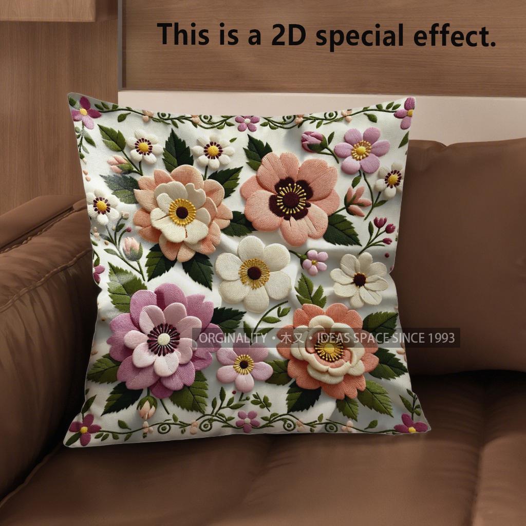 2D Vintage Floral Print Decorative Throw Pillow Covers Pattern Cushion Cover Suitable For Sofa Bedroom Car Pillow Cover