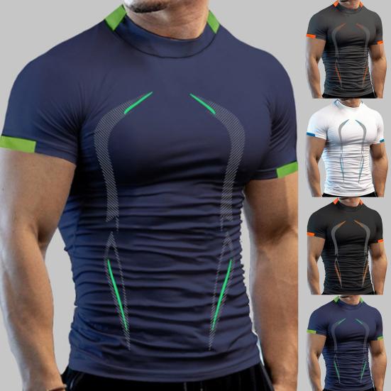 Letní tričko s kulatým výstřihem, krátkým rukávem, úzkého střihu, ležérní pánská košile do posilovny