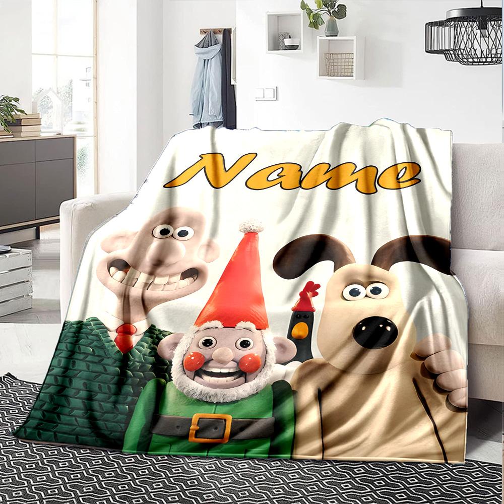 Personalisierbare Decke mit Namen Personality Wallace und Gromit, Weich & Warm, für Sofa, Büro, Bett, Reise, Mittagspause, Geschenk, Geeignet für Alle Jahreszeiten