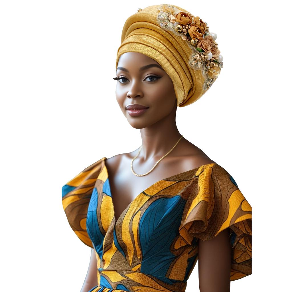 Exquisite Bouquet African Women'S Turban Cap Ready To Wear Nigeria Auto Gele Headtie Female Fashion Head Wraps Turbante Mujer