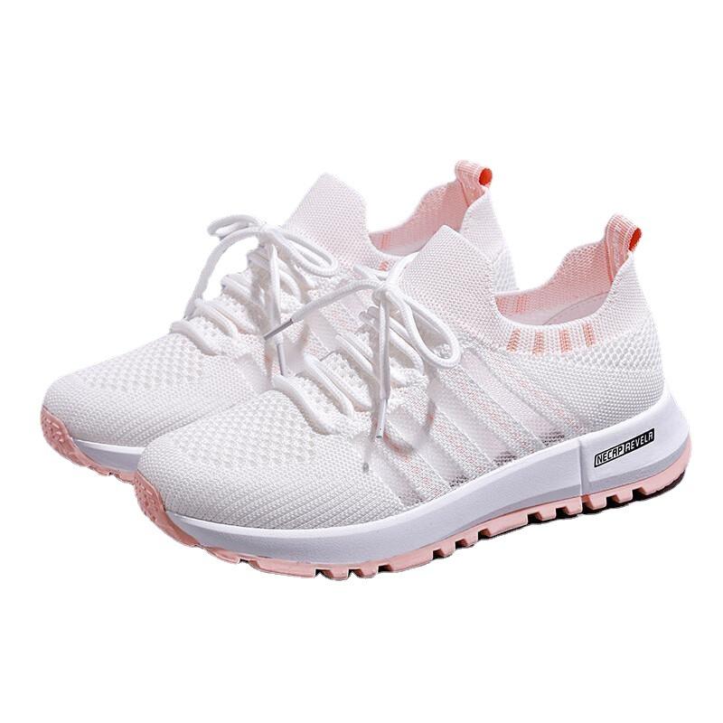 Women's Breathable Sports Single Shoes Spring Casual Mesh Flyknit Sneaker Lightweight Little White Shoes 36-40