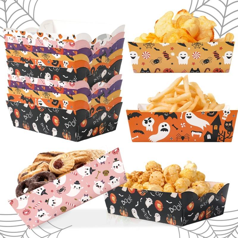 Halloween Paper Food Trays Disposable Party Serving Boats for Snacks and Fries 12 Pack