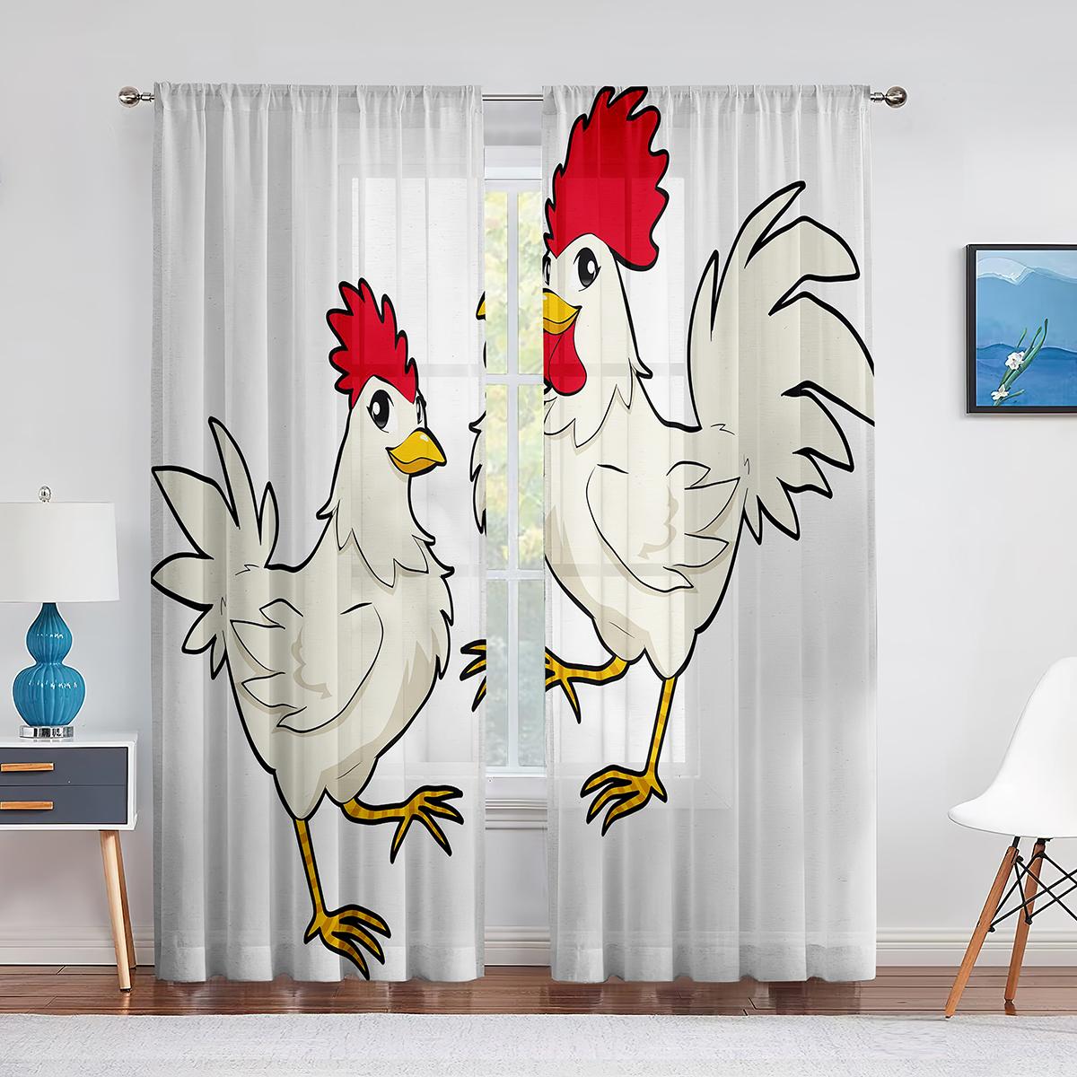 

Мультяшные курицы и цыплята, тюлевые занавески для гостиной, украшения спальни, цыпленок, прозрачная шифоновая вуаль, занавеска для окна 1 PCS W150XH250cm&Grommet Top