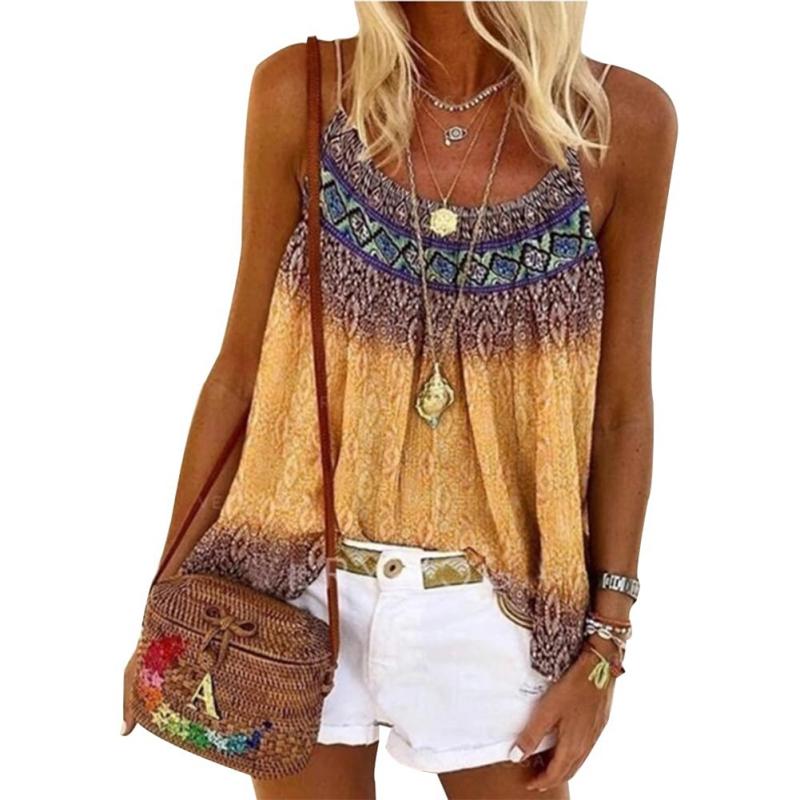 

Женский топ без рукавов в богемном стиле, летняя повседневная блузка M