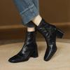Autumn and winter women's leather boots high heel large size women's boots zipper leather low tube student square head versatile cowhide short boots