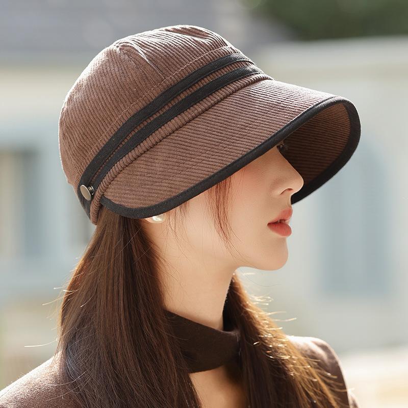 New Korean Version of Women's Autumn and Winter High end Warm Equestrian Hat with Big Brim Showing Face Small Versatile Baseball Cap