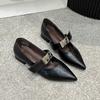 Fashion Women's Low Heel Shoes Spring New Pointed Head Shallow Mouth Metal Buckle Soft Sole Non-slip Low Top Shoes