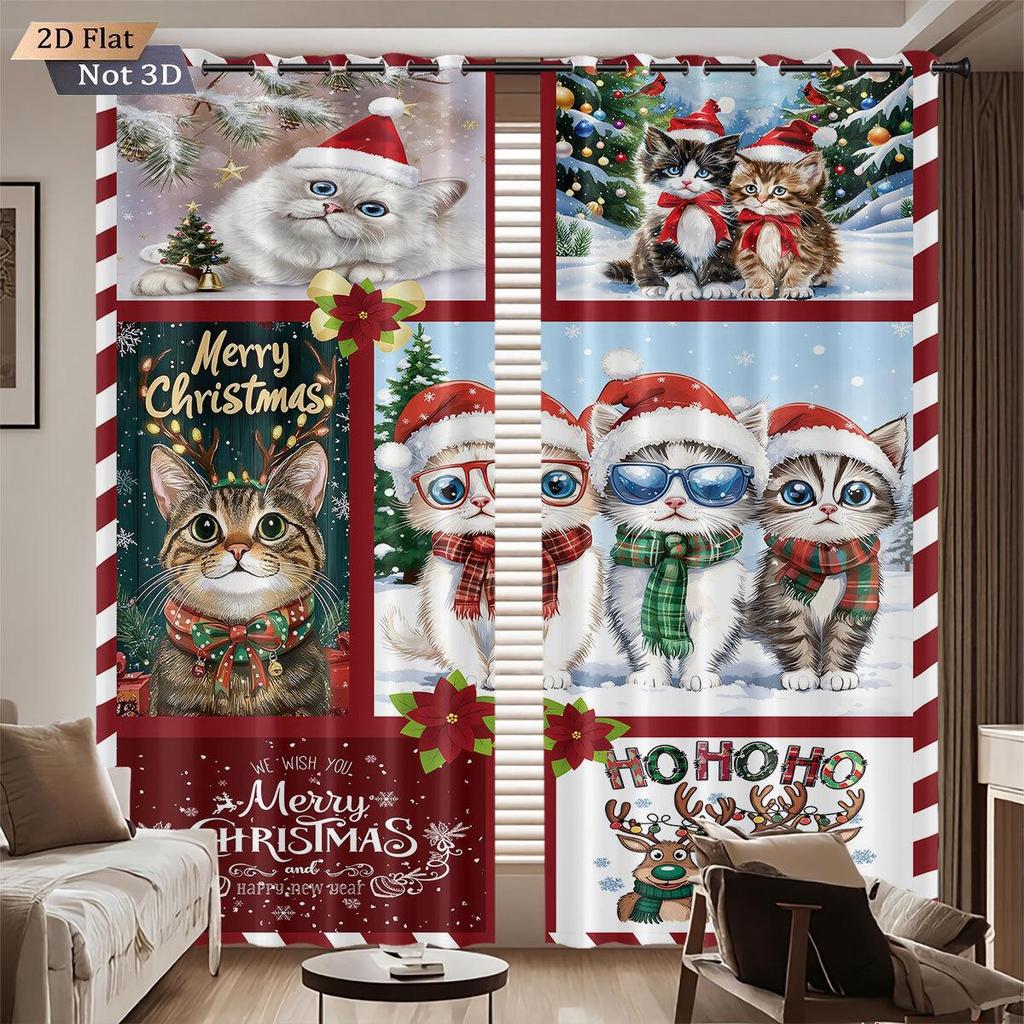 Customizable 3D Santa Christmas Blackout Curtains - High Precision Polyester with Sun Protection