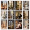 Retro Weihnachts-Wandkunst Leinwandbild Winter Weihnachtsmann Elch Schneemann Baum Geschenke Heimdekoration