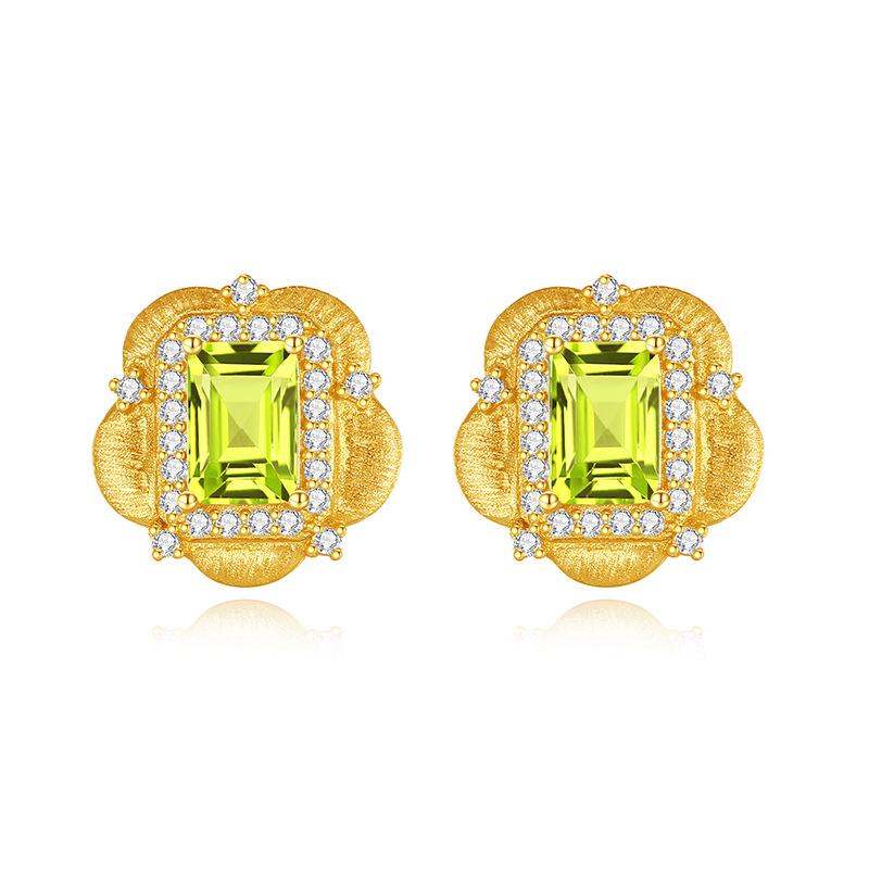 European American Retro Italian Brushed Natural Crystal Stone Earrings S925 Sterling Silver Stud Earrings Women's Jewelry Gift