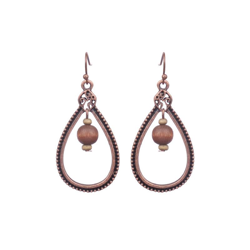 Vintage Bohemian Geometric Wooden Beads Hoop Hanging Earrings for Women Ethnic Elegant Antique Gold Color Drop Earrings Jewelry