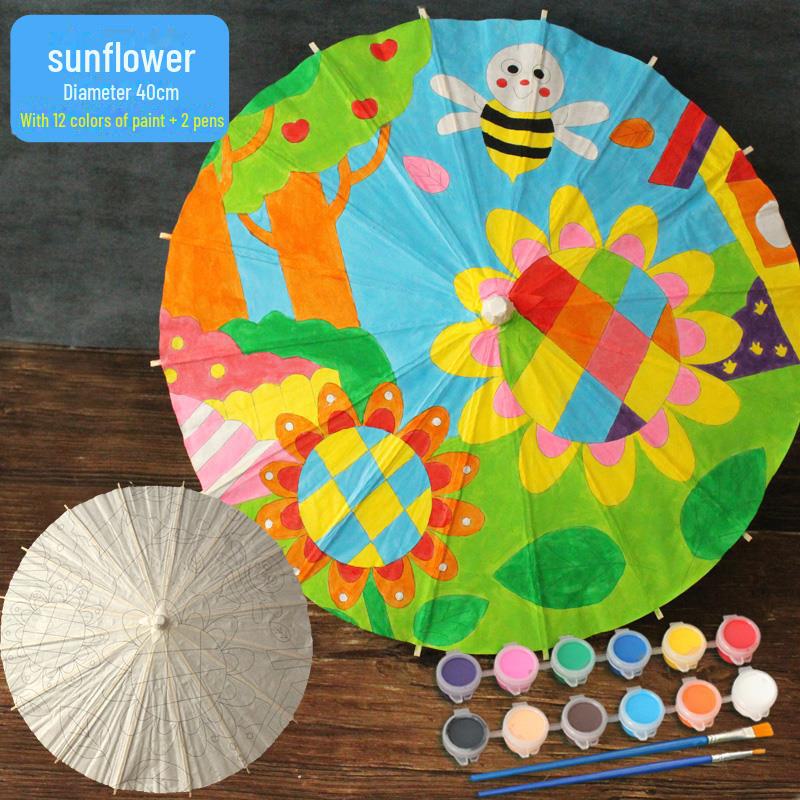 DIY Handbemaltes Weißes Ölpapier Schirm-Set für Kinder - Bastelprojekt im antiken Stil für den Kindergarten