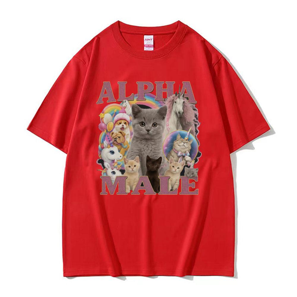 Alpha Male Funny Kitten Cat Meme T Shirts Unisex Fashion Cute Kawaii Unicorn Rainbow T-shirts Men Fashion Summer Comfort T Shirt