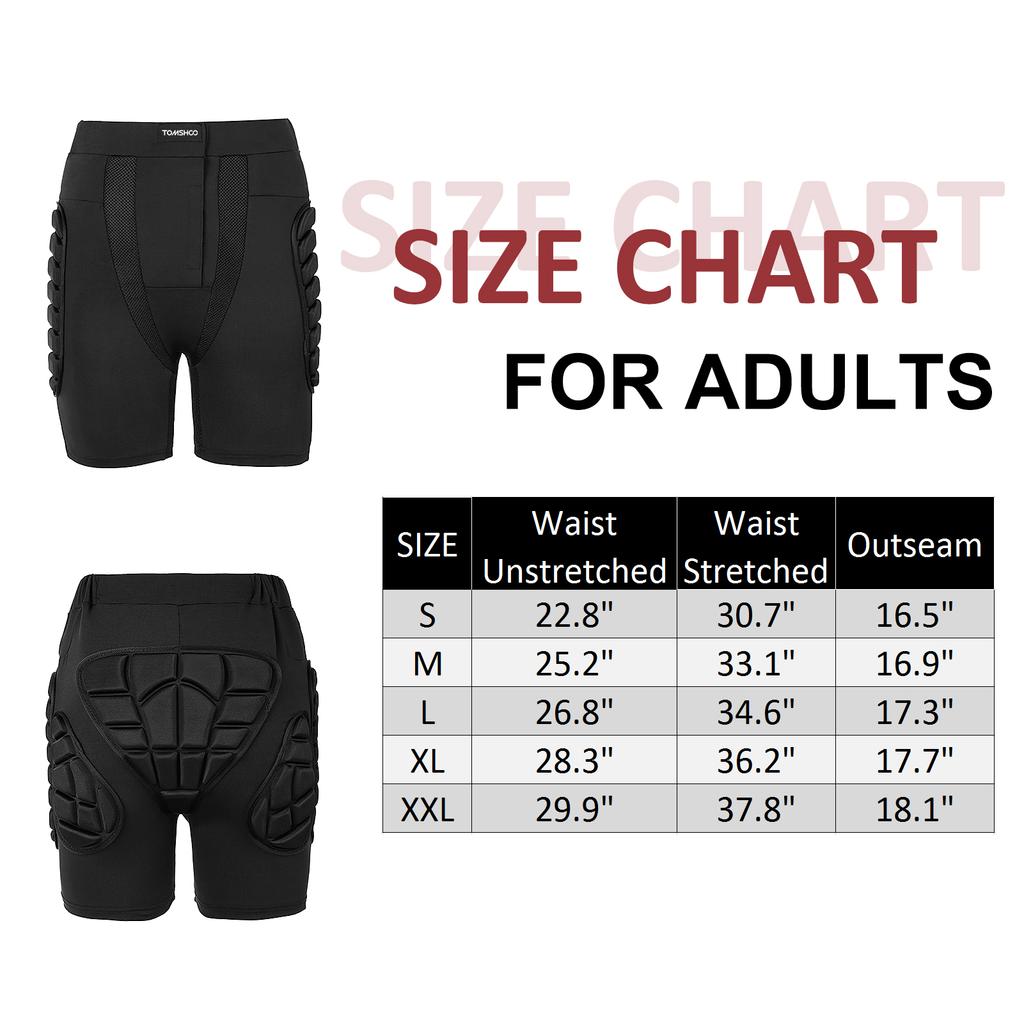 TOMSHOO Ochronne Spodenki z Wyściółką dla Dorosłych i Dzieci Oddychające Podkładki Ochronne na Biodra, Pośladki i Kość Ogonową na Snowboard
