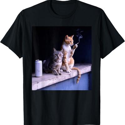 Cigarette Kitten Funny Smoking Cat Meme Stupid Brainrot T-Shirt(21)