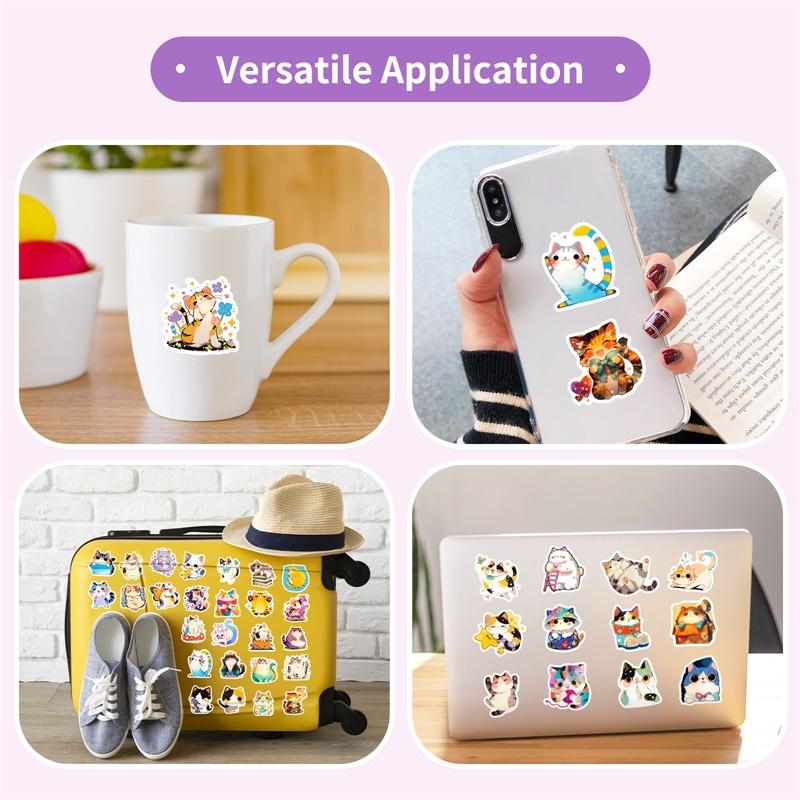 10/30/50PCS Kawaii Fat Cat Sticky PVC Sticker Aesthetic Stationery DIY Colored Decoration Scrapbooking School Supplies for Kids