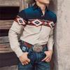 Cowboy Style Long Sleeve Shirt, Tribal Geometric Pattern