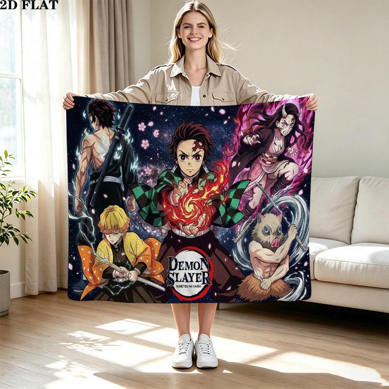 Demon Slayer Anime Print Flannel Blanket High Quality Warm Comfortable Cover for All Seasons Perfect for Gifts Home Decor