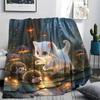 Weiße Katzen-Print Flanelldecke, Hohe Qualität, Bequem für alle Jahreszeiten, Heimdekoration, Wärme und Komfort, Perfekt für Weihnachtsgeschenke