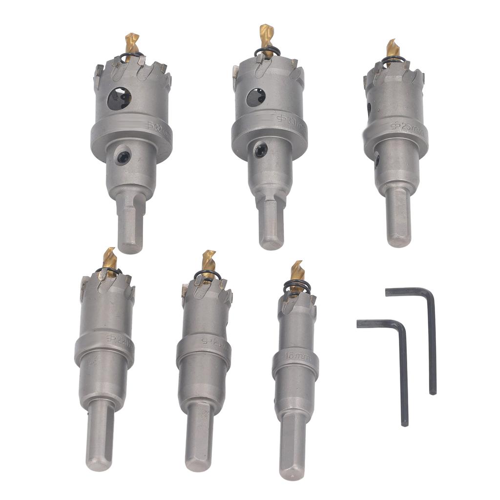 6 szt. Zestaw otwornic TCT z końcówkami z węglika spiekanego, do metalu twardego, wytrzymały, 16?32mm dla stali nierdzewnej