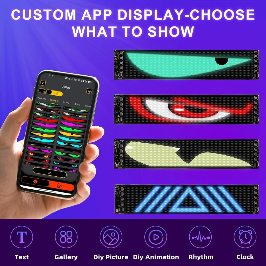 Devil Eyes Light For Cars (2-Pack) – 15''X4'' Dual LED Eyes For Car Windshield | Perfect Sync, Programmable Patterns, App/Remote Control | For
