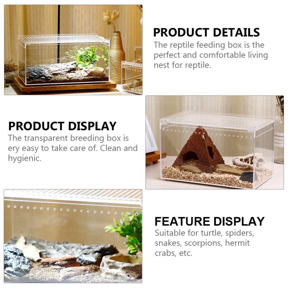 POPETPOP Reptile Case, Transparent Reptile Cage, Breeding Container for Small Animals, Turtles, and Amphibians, 25x15x15cm