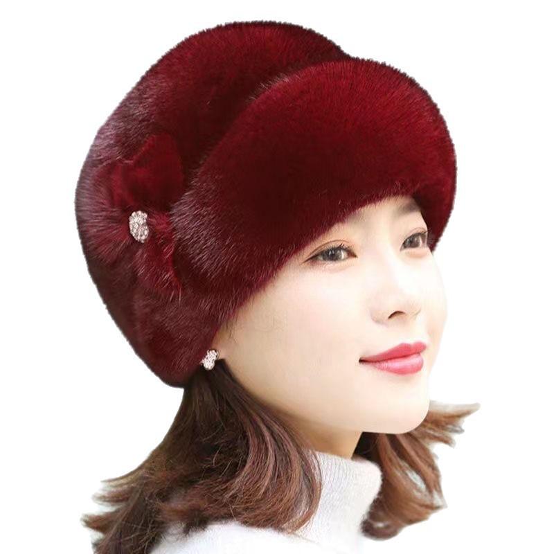 New Style Mom Hat for Women Winter Imitation Mink Fur Hat  Fashionable Leather Warm Hat  Middle Aged and Elderly Fur Tomb Cap Trend