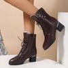 Fashion Winter 2025 Women High Heels Long Plush Warm Ankle Boots Plus Size 42 Thick Square Heeled Motorcycle Boots Comfort Female Shoes