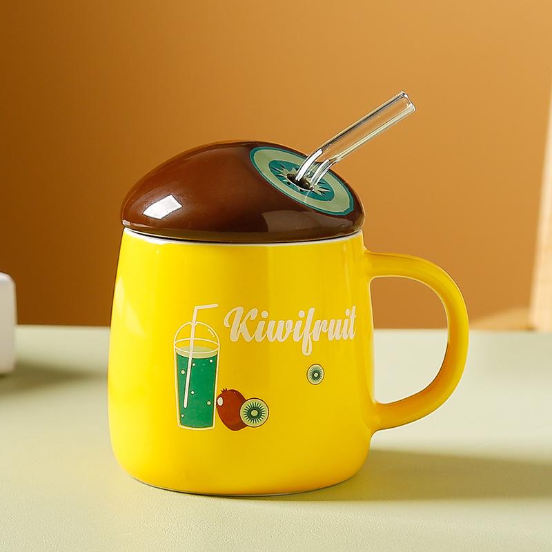 Creative Mugs Ins Fresh Fruit Ceramic Cups Office Home Large Capacity Straw Cups  Souvenir Cups