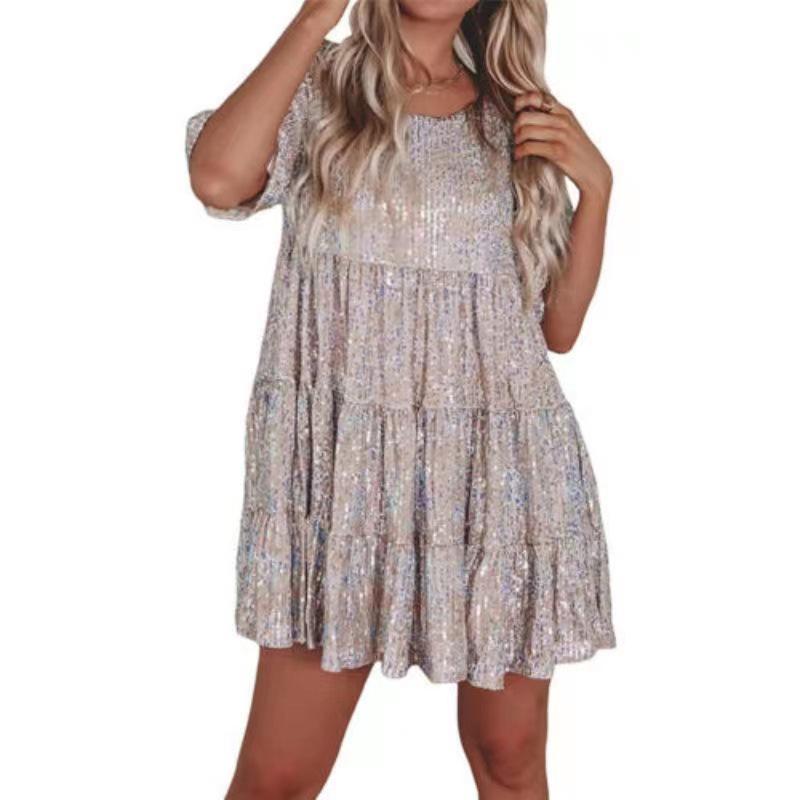 

Женское платье с короткими рукавами и блестками, украшенное пайетками, в европейском и американском стиле - доступно в 10 цветах XL