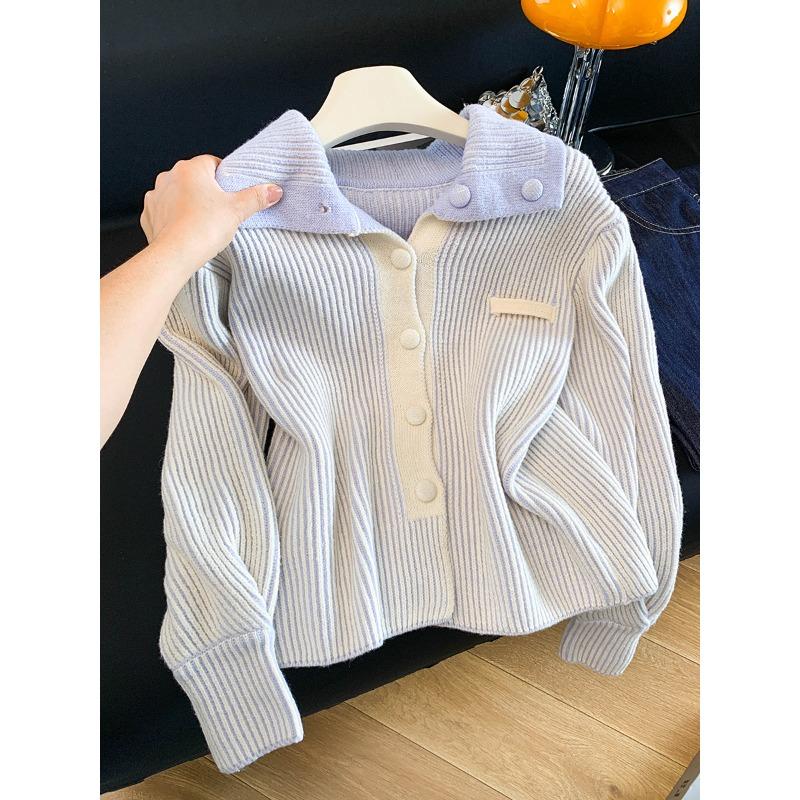 

Autumn and winter new thickened splicing loose long-sleeved women s design sense niche premium sweater top trendy XL