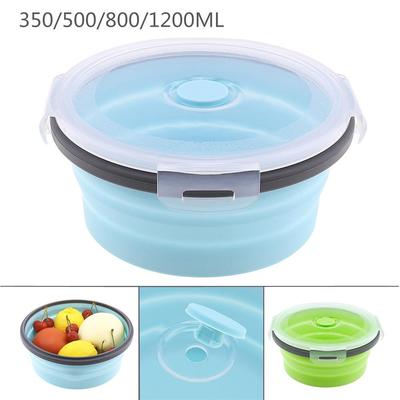 350ML/500ML/800ML/1200ML Prenosný kruhový silikónový škálovateľný skladací box na obed Bento Box